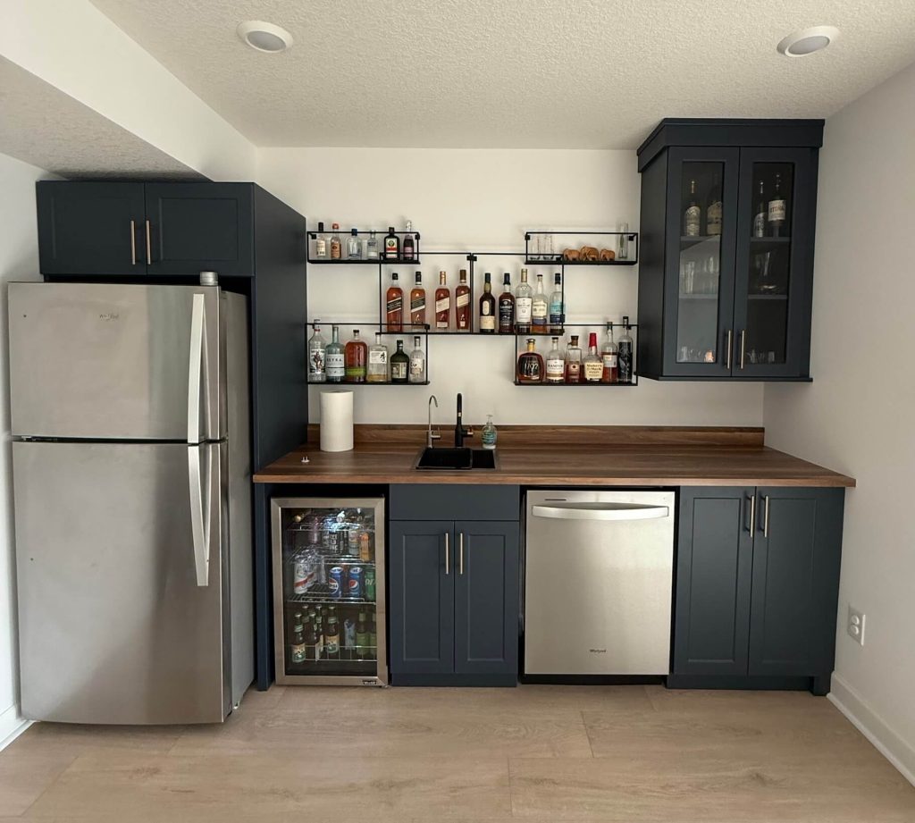 Wet bar with walnut counter