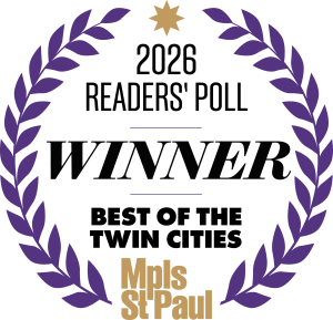 Blue laurel wreaths bordering Twin Cities Closet Company's 2026 "Best of the Twin Cities" Readers' Poll Award for Custom Closets issued by Mpls-St. Paul Magazine